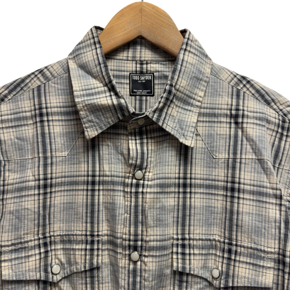 Todd Snyder Men's Size Large Tan/Blue/Gray Plaid Pearl Snap Western Cotton Shirt